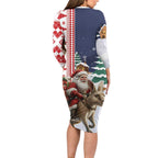Kangaroo Australia Christmas Long Sleeve Bodycon Dress Xmas Pattern
