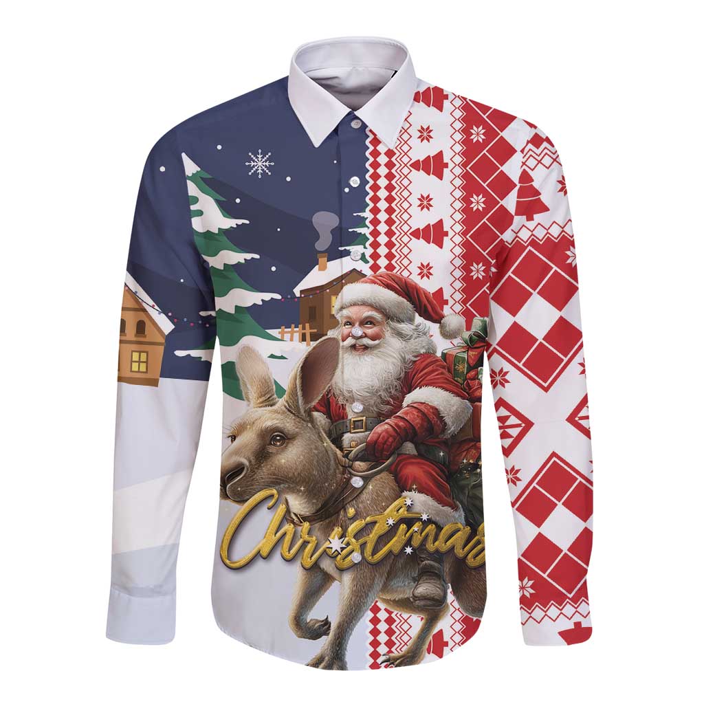 Kangaroo Australia Christmas Long Sleeve Button Shirt Xmas Pattern