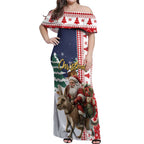 Kangaroo Australia Christmas Off Shoulder Maxi Dress Xmas Pattern