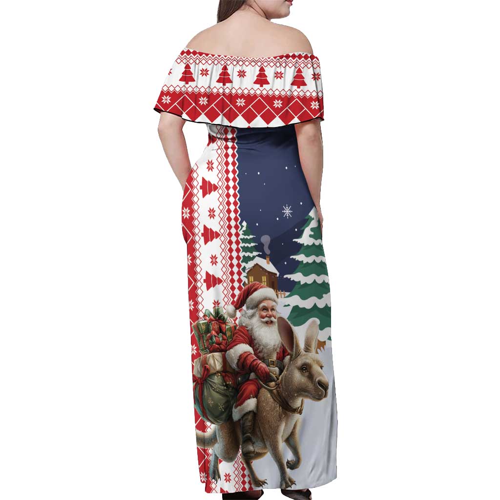 Kangaroo Australia Christmas Off Shoulder Maxi Dress Xmas Pattern