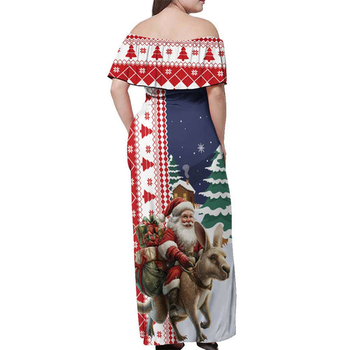 Kangaroo Australia Christmas Off Shoulder Maxi Dress Xmas Pattern