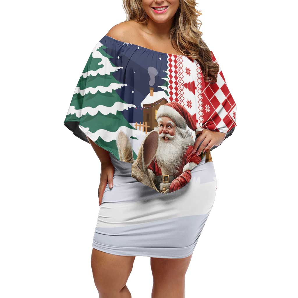 Kangaroo Australia Christmas Off Shoulder Short Dress Xmas Pattern