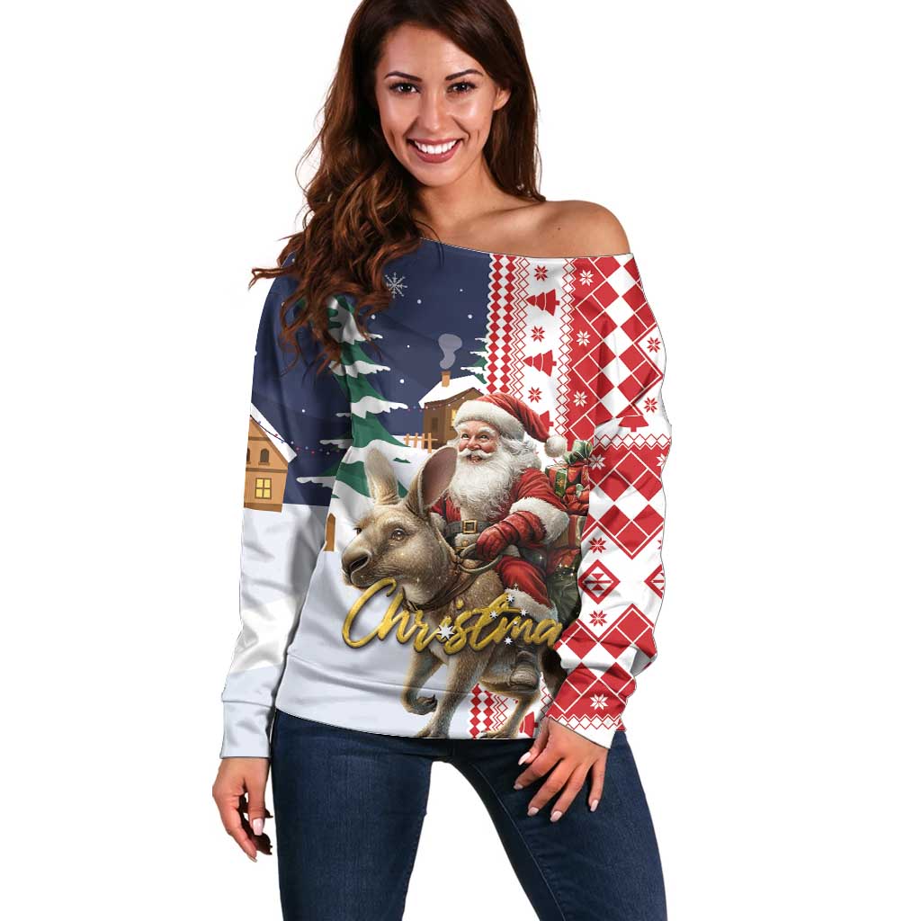 Kangaroo Australia Christmas Off Shoulder Sweater Xmas Pattern