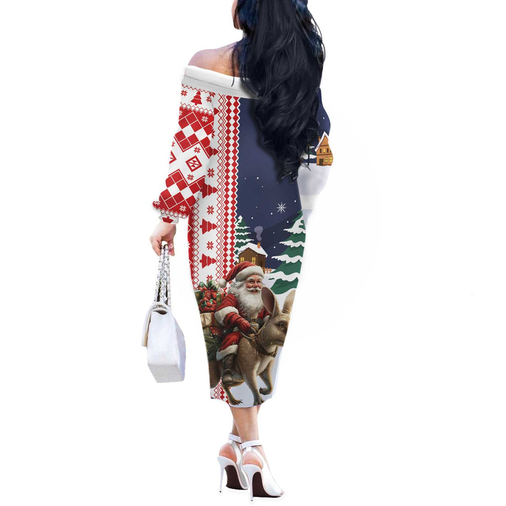 Kangaroo Australia Christmas Off The Shoulder Long Sleeve Dress Xmas Pattern