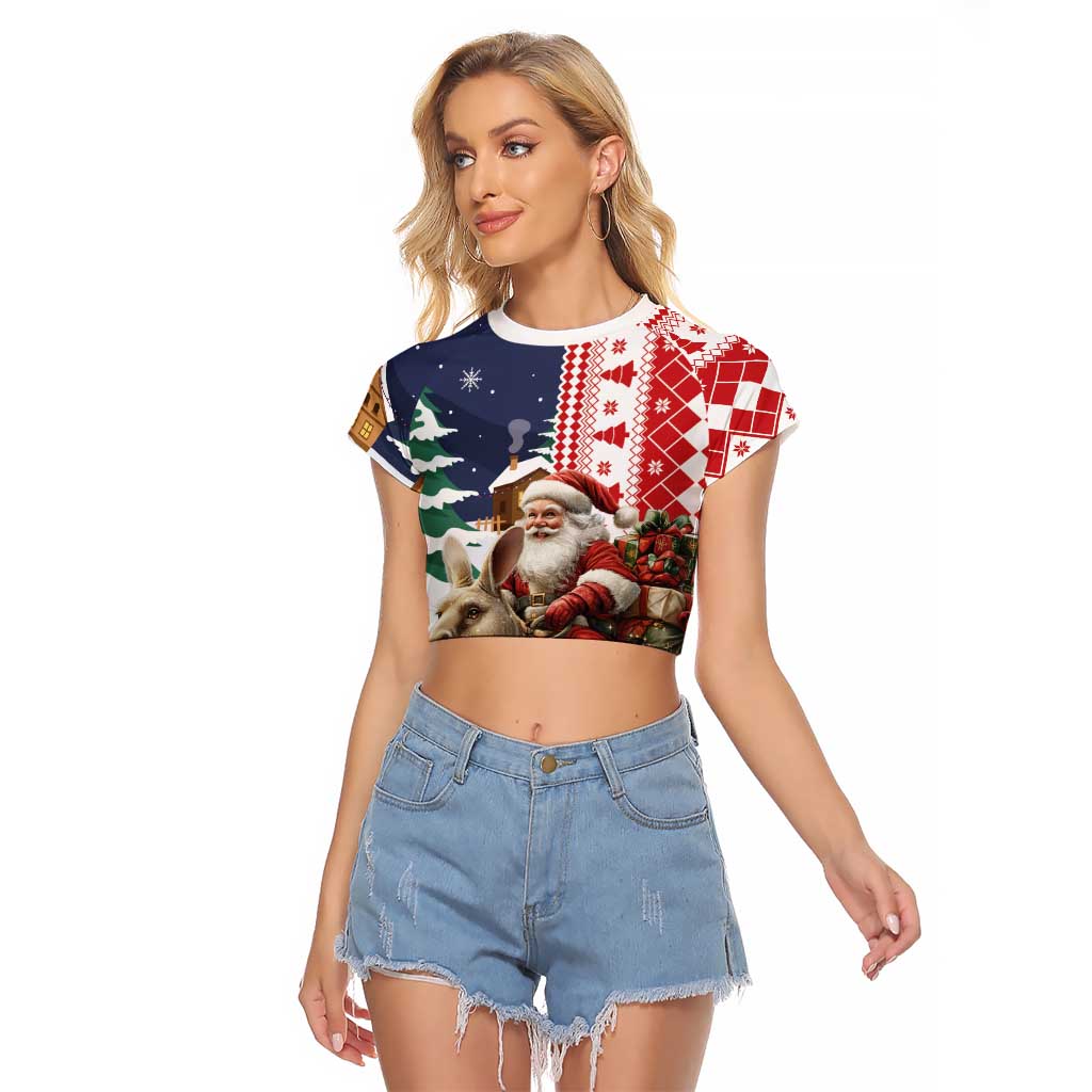 Kangaroo Australia Christmas Raglan Cropped T Shirt Xmas Pattern