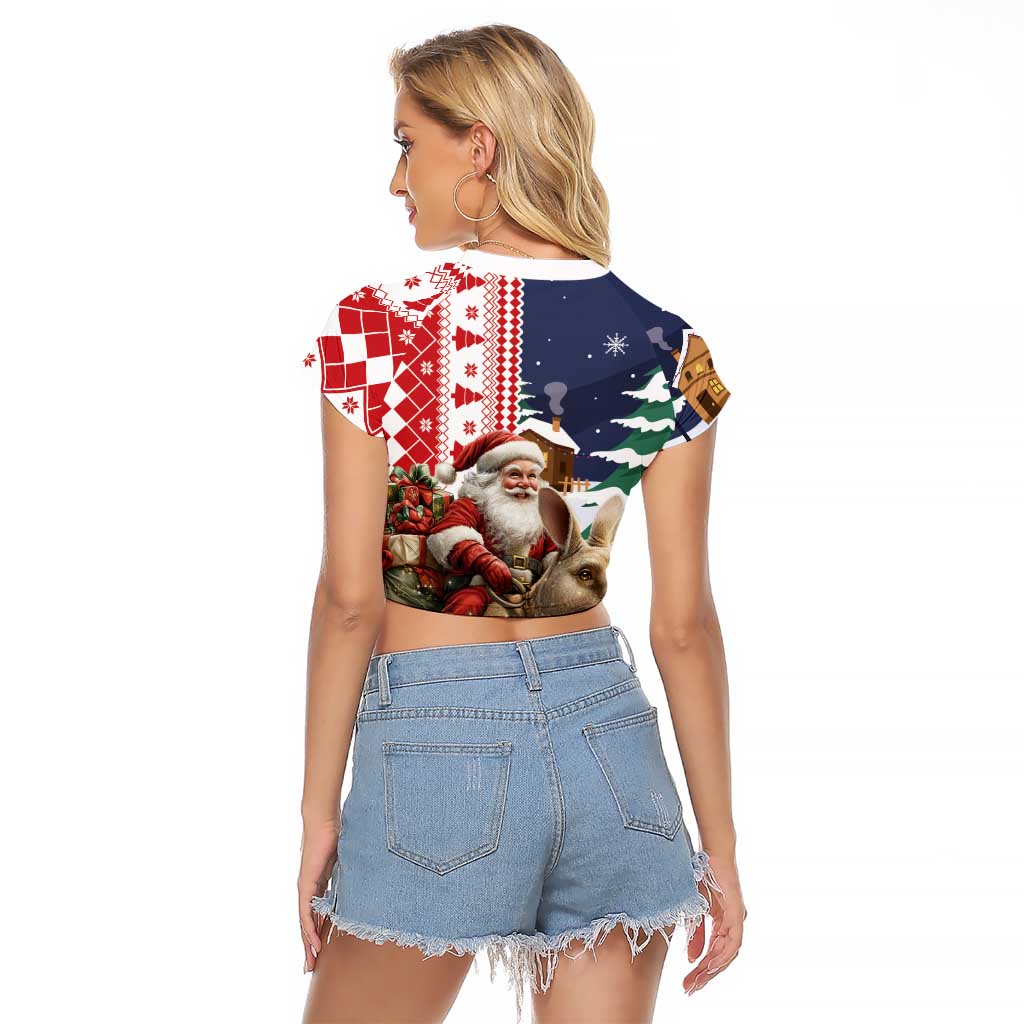 Kangaroo Australia Christmas Raglan Cropped T Shirt Xmas Pattern