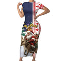 Kangaroo Australia Christmas Short Sleeve Bodycon Dress Xmas Pattern