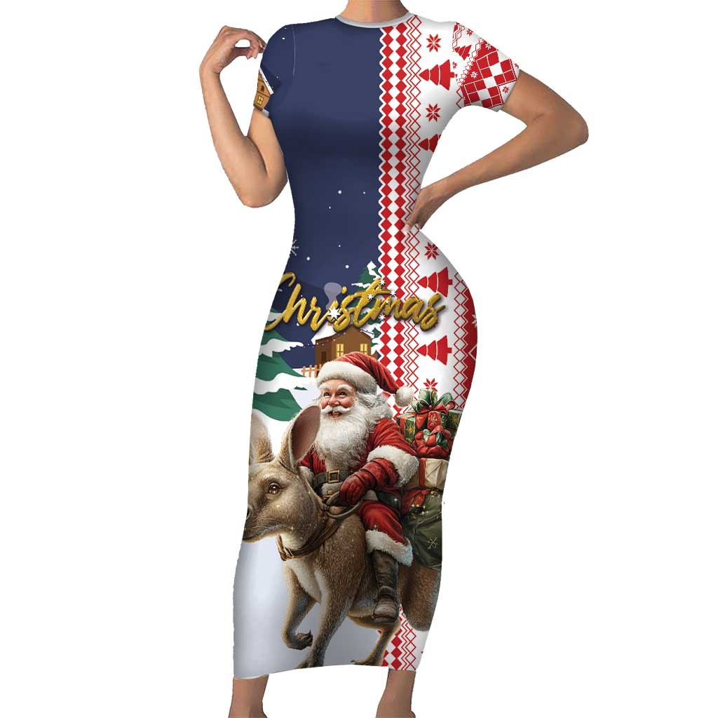 Kangaroo Australia Christmas Short Sleeve Bodycon Dress Xmas Pattern