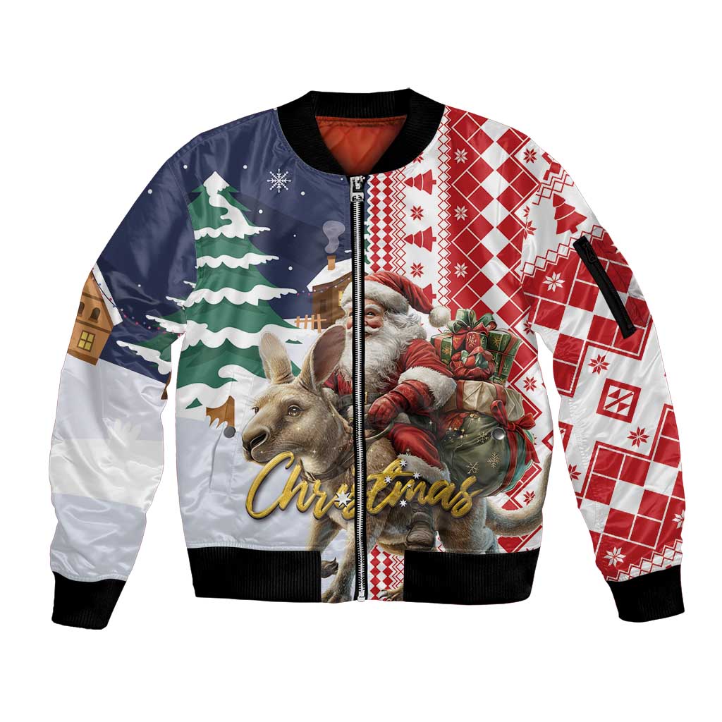 Kangaroo Australia Christmas Sleeve Zip Bomber Jacket Xmas Pattern