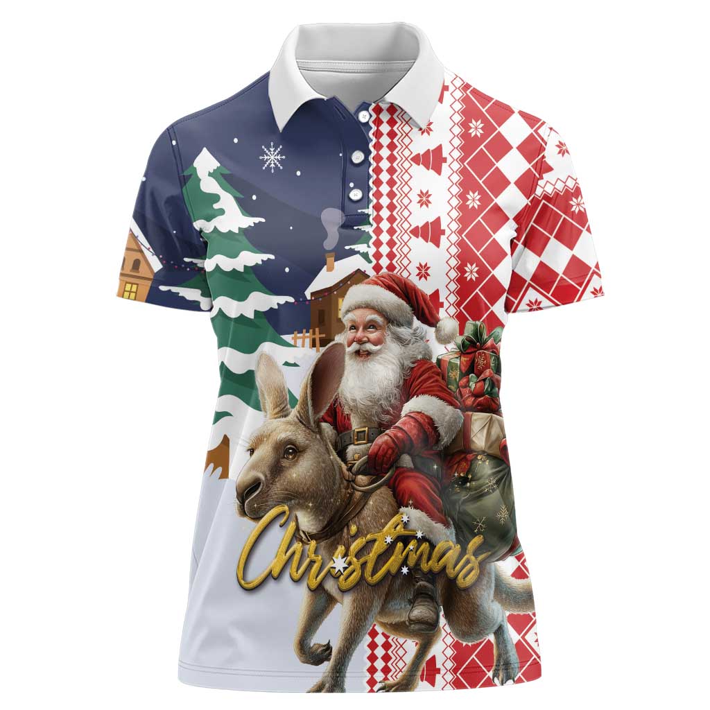 Kangaroo Australia Christmas Women Polo Shirt Xmas Pattern