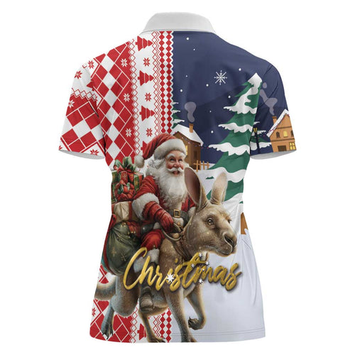 Kangaroo Australia Christmas Women Polo Shirt Xmas Pattern