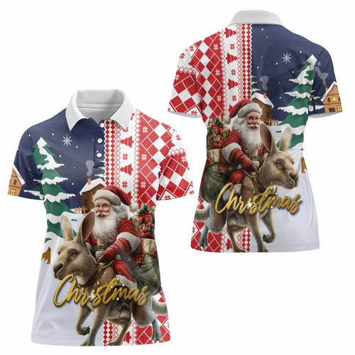 Kangaroo Australia Christmas Women Polo Shirt Xmas Pattern