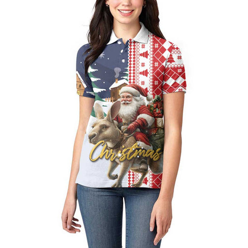 Kangaroo Australia Christmas Women Polo Shirt Xmas Pattern