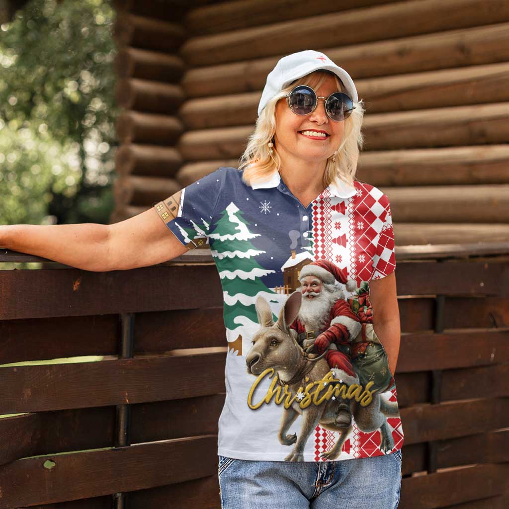 Kangaroo Australia Christmas Women Polo Shirt Xmas Pattern