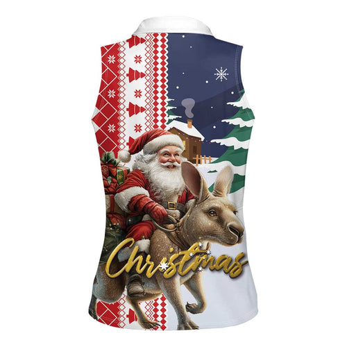 Kangaroo Australia Christmas Women Sleeveless Polo Shirt Xmas Pattern