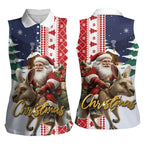Kangaroo Australia Christmas Women Sleeveless Polo Shirt Xmas Pattern