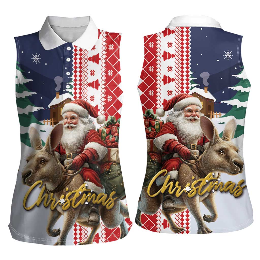 Kangaroo Australia Christmas Women Sleeveless Polo Shirt Xmas Pattern