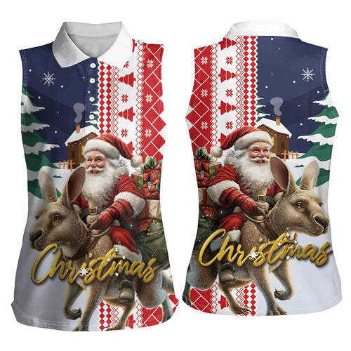 Kangaroo Australia Christmas Women Sleeveless Polo Shirt Xmas Pattern