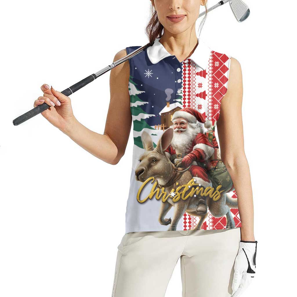 Kangaroo Australia Christmas Women Sleeveless Polo Shirt Xmas Pattern