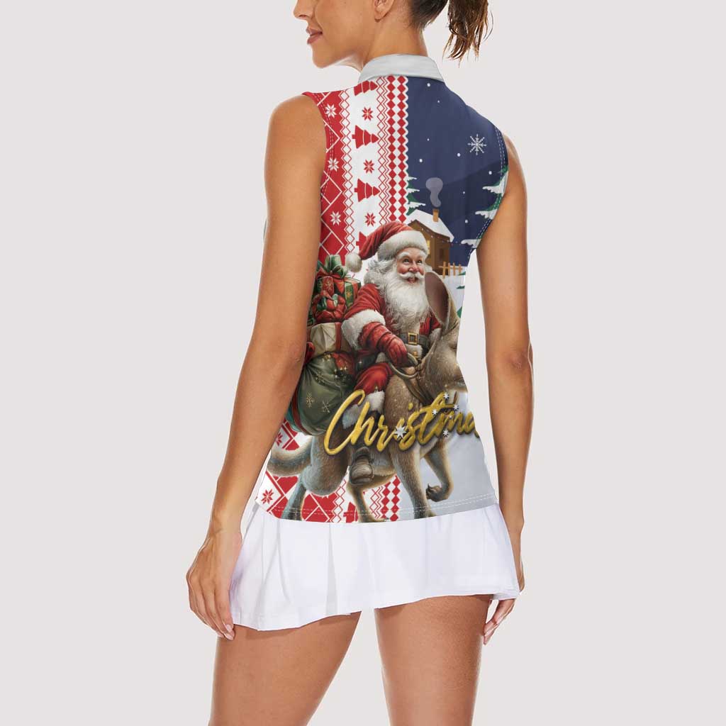 Kangaroo Australia Christmas Women Sleeveless Polo Shirt Xmas Pattern