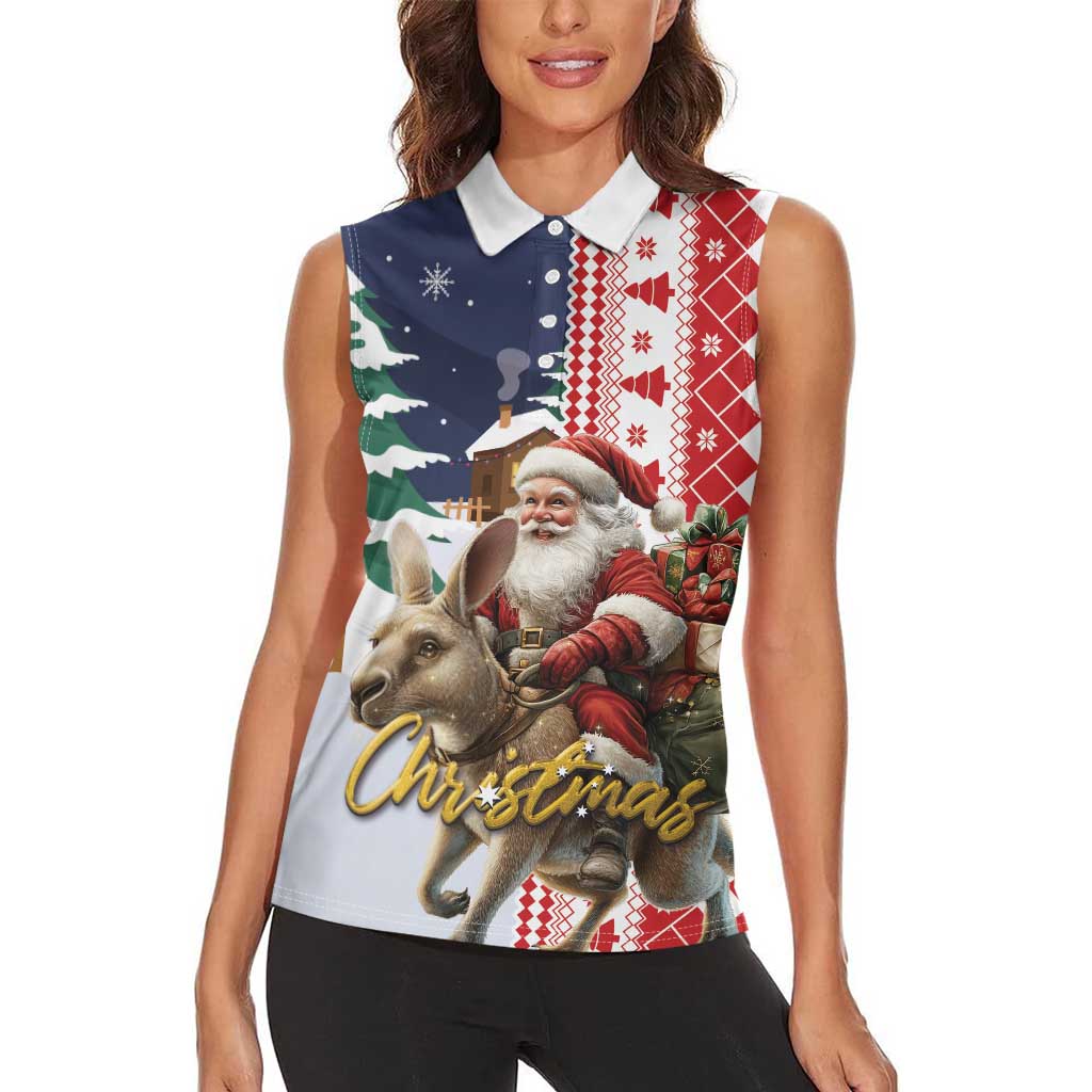 Kangaroo Australia Christmas Women Sleeveless Polo Shirt Xmas Pattern