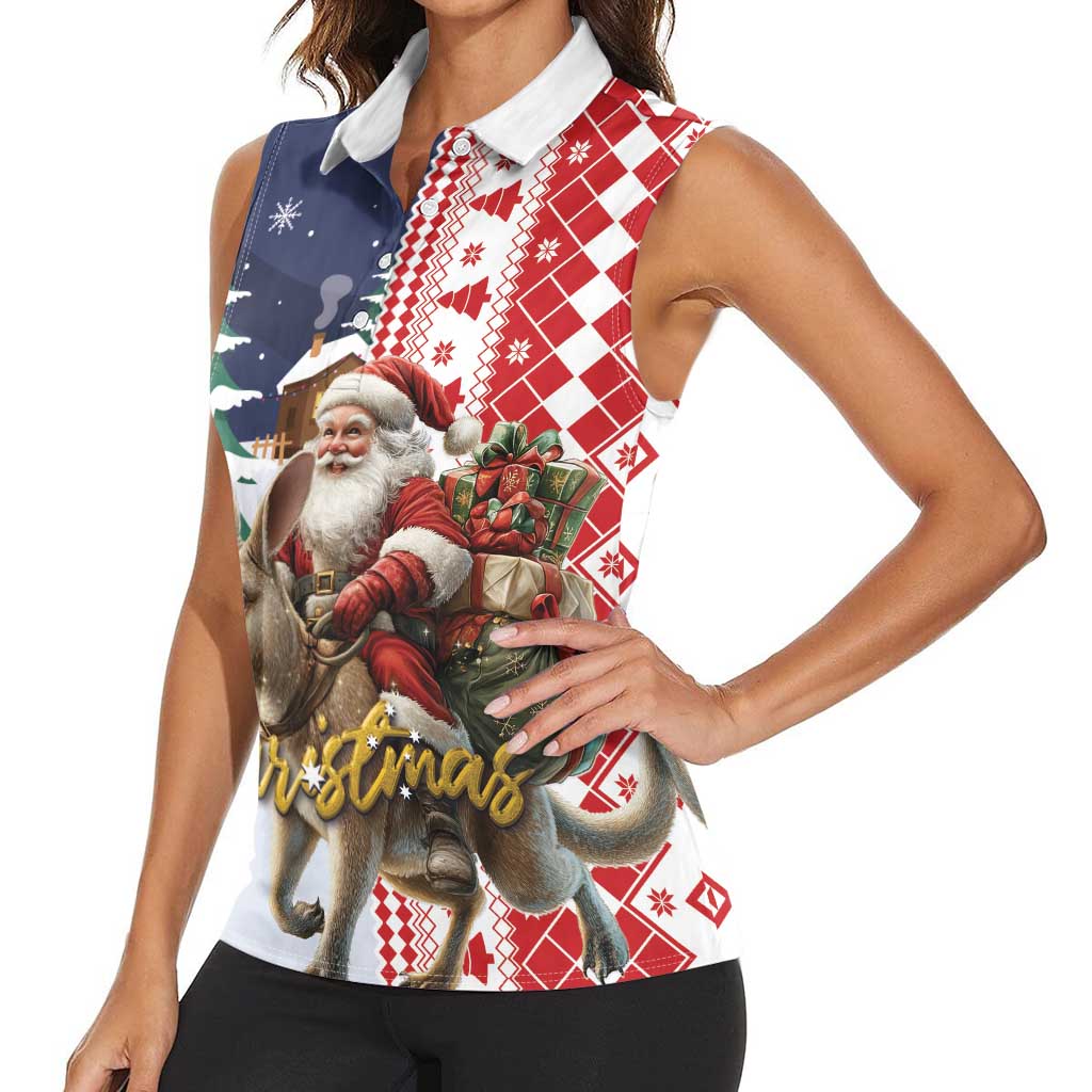 Kangaroo Australia Christmas Women Sleeveless Polo Shirt Xmas Pattern