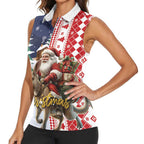 Kangaroo Australia Christmas Women Sleeveless Polo Shirt Xmas Pattern