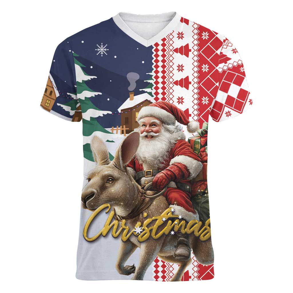 Kangaroo Australia Christmas Women V-Neck T-Shirt Xmas Pattern