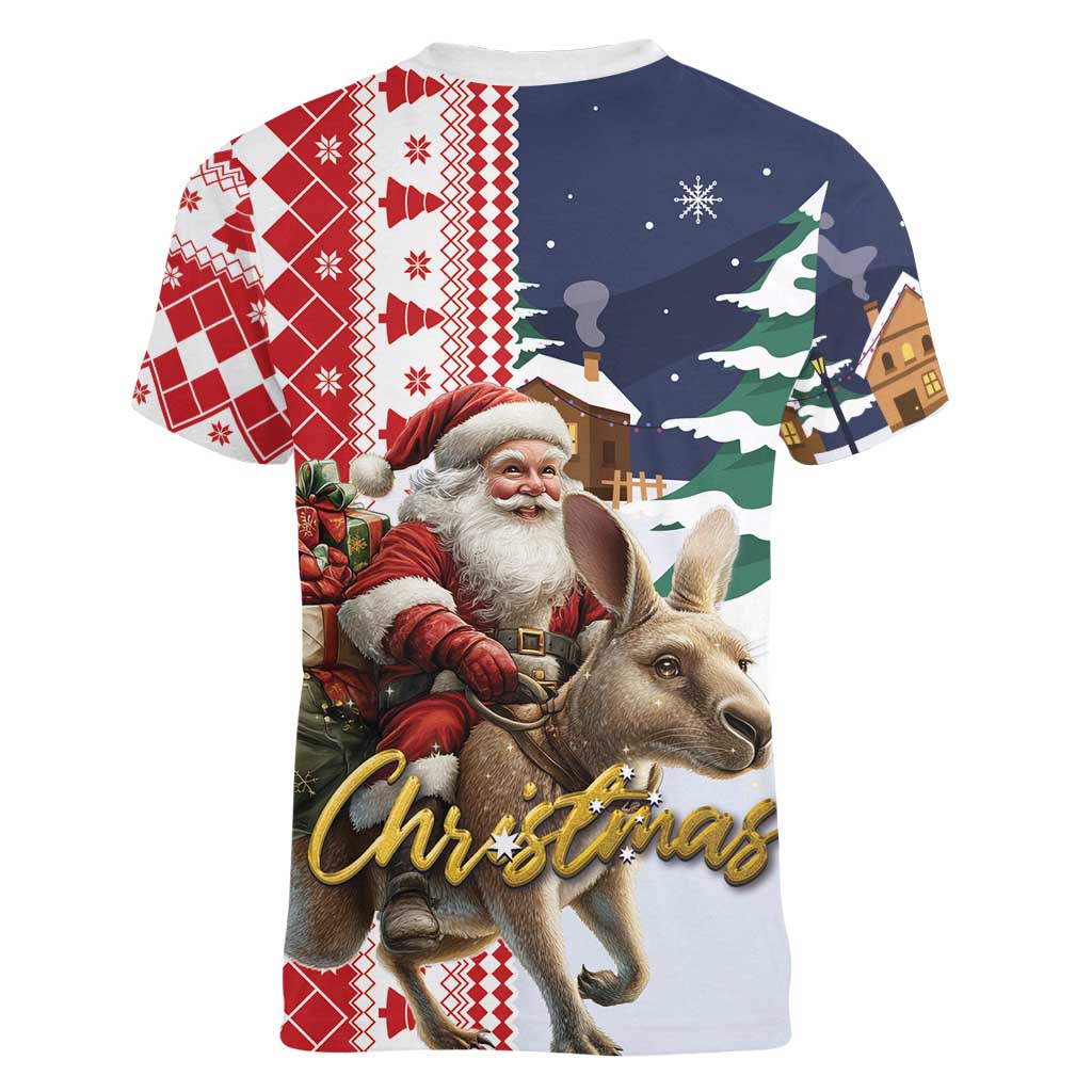 Kangaroo Australia Christmas Women V-Neck T-Shirt Xmas Pattern