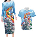 Personalised Australia Koala Christmas Couples Matching Long Sleeve Bodycon Dress and Hawaiian Shirt Santa Claus Ho Ho Ho