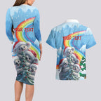 Personalised Australia Koala Christmas Couples Matching Long Sleeve Bodycon Dress and Hawaiian Shirt Santa Claus Ho Ho Ho