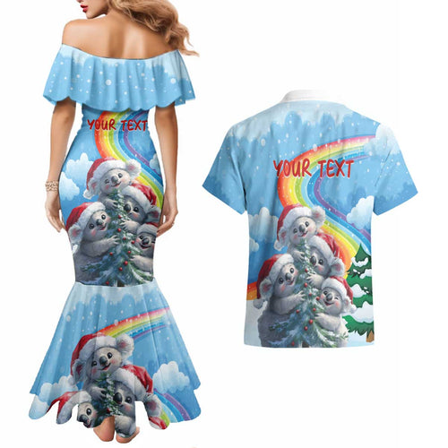 Personalised Australia Koala Christmas Couples Matching Mermaid Dress and Hawaiian Shirt Santa Claus Ho Ho Ho