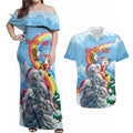 Personalised Australia Koala Christmas Couples Matching Off Shoulder Maxi Dress and Hawaiian Shirt Santa Claus Ho Ho Ho