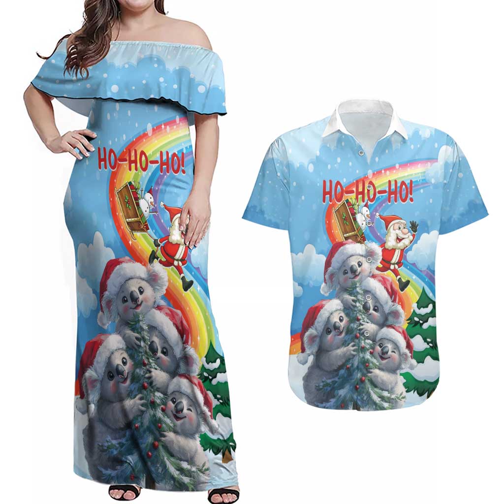 Personalised Australia Koala Christmas Couples Matching Off Shoulder Maxi Dress and Hawaiian Shirt Santa Claus Ho Ho Ho