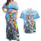 Personalised Australia Koala Christmas Couples Matching Off Shoulder Maxi Dress and Hawaiian Shirt Santa Claus Ho Ho Ho