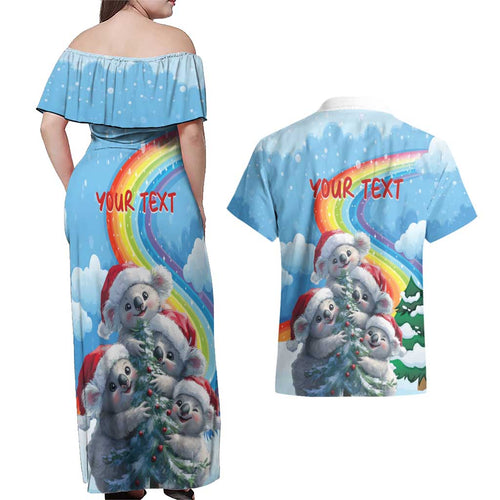 Personalised Australia Koala Christmas Couples Matching Off Shoulder Maxi Dress and Hawaiian Shirt Santa Claus Ho Ho Ho