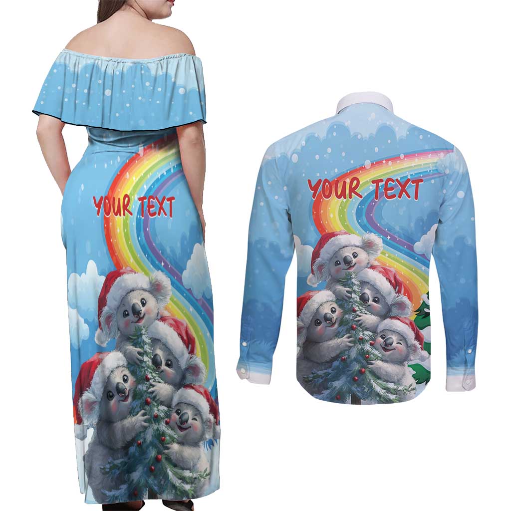 Personalised Australia Koala Christmas Couples Matching Off Shoulder Maxi Dress and Long Sleeve Button Shirt Santa Claus Ho Ho Ho