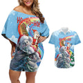 Personalised Australia Koala Christmas Couples Matching Off Shoulder Short Dress and Hawaiian Shirt Santa Claus Ho Ho Ho