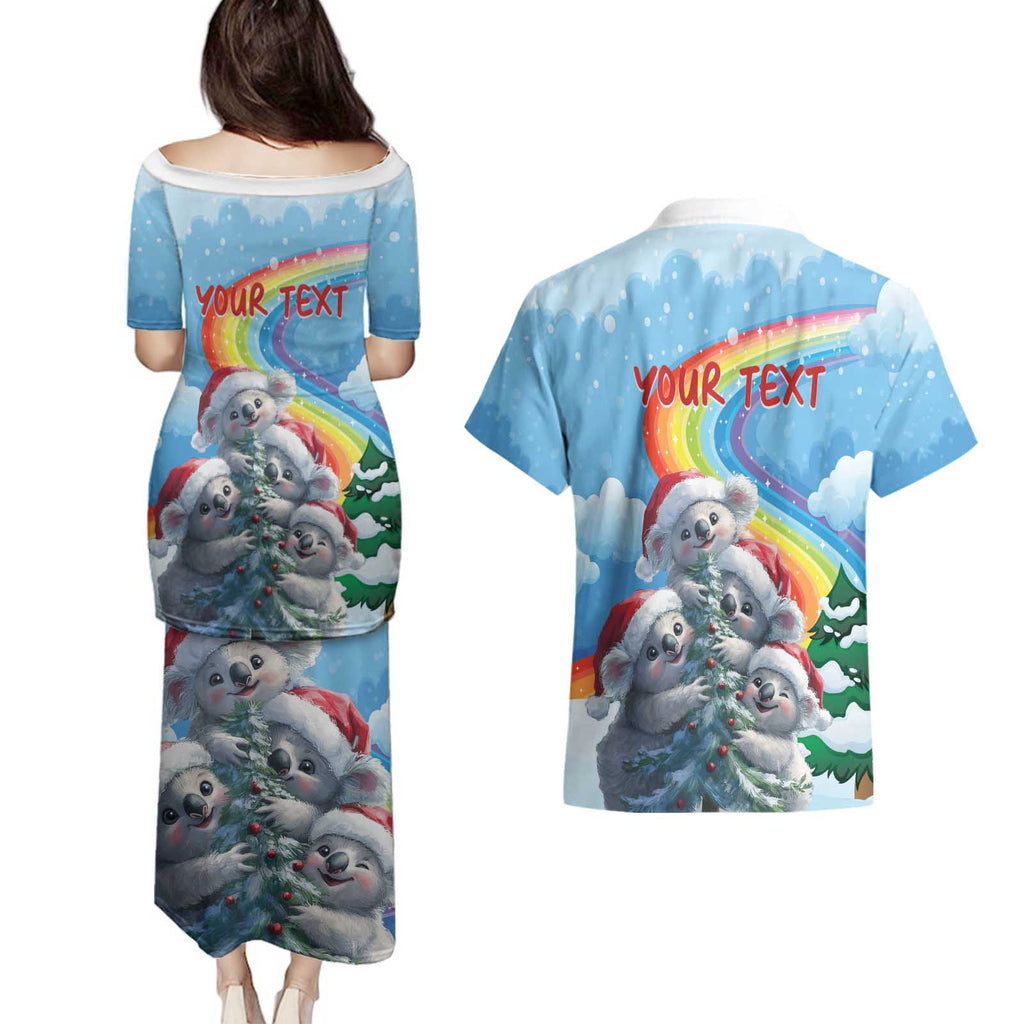 Personalised Australia Koala Christmas Couples Matching Puletasi and Hawaiian Shirt Santa Claus Ho Ho Ho