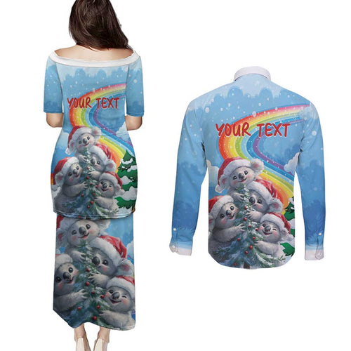 Personalised Australia Koala Christmas Couples Matching Puletasi and Long Sleeve Button Shirt Santa Claus Ho Ho Ho