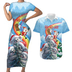 Personalised Australia Koala Christmas Couples Matching Short Sleeve Bodycon Dress and Hawaiian Shirt Santa Claus Ho Ho Ho
