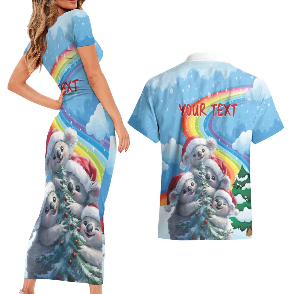 Personalised Australia Koala Christmas Couples Matching Short Sleeve Bodycon Dress and Hawaiian Shirt Santa Claus Ho Ho Ho
