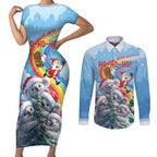 Personalised Australia Koala Christmas Couples Matching Short Sleeve Bodycon Dress and Long Sleeve Button Shirt Santa Claus Ho Ho Ho