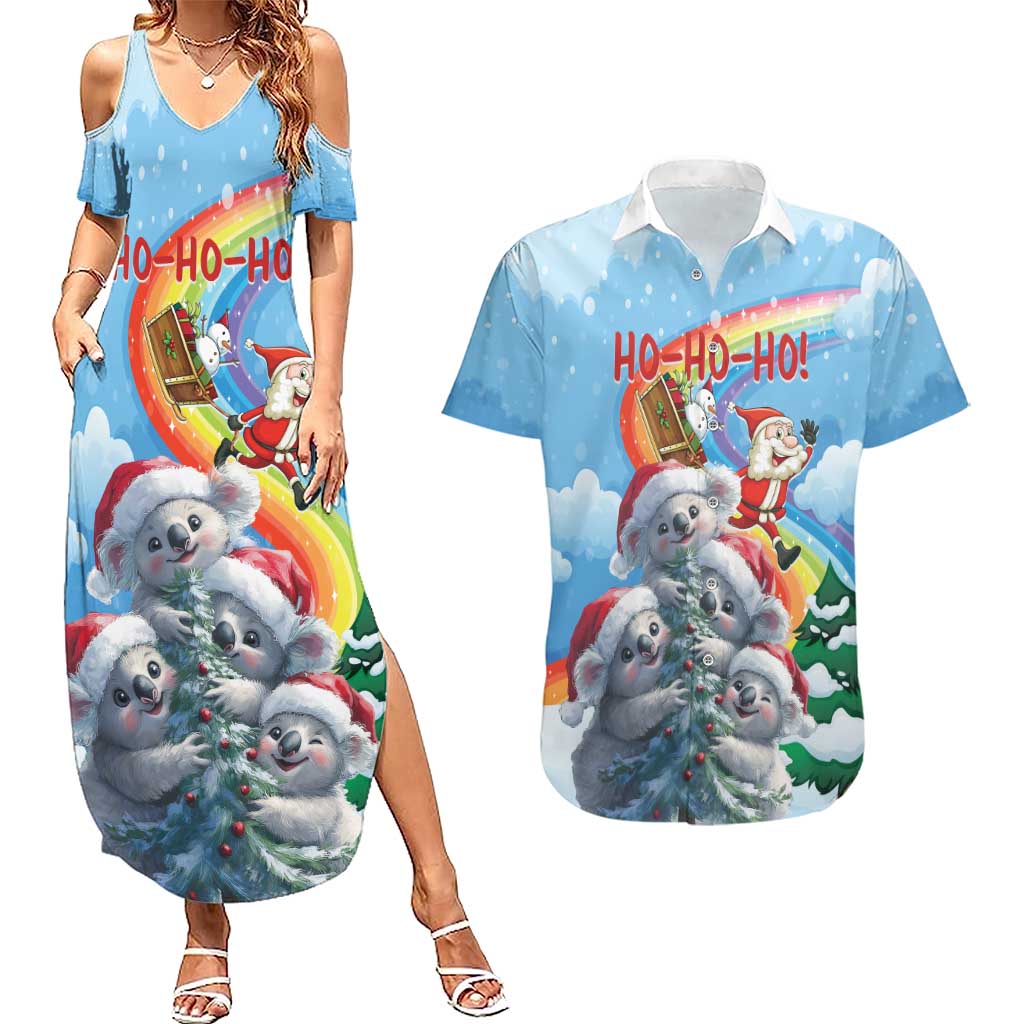 Personalised Australia Koala Christmas Couples Matching Summer Maxi Dress and Hawaiian Shirt Santa Claus Ho Ho Ho