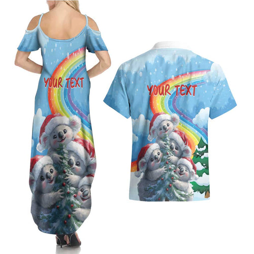 Personalised Australia Koala Christmas Couples Matching Summer Maxi Dress and Hawaiian Shirt Santa Claus Ho Ho Ho