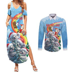 Personalised Australia Koala Christmas Couples Matching Summer Maxi Dress and Long Sleeve Button Shirt Santa Claus Ho Ho Ho