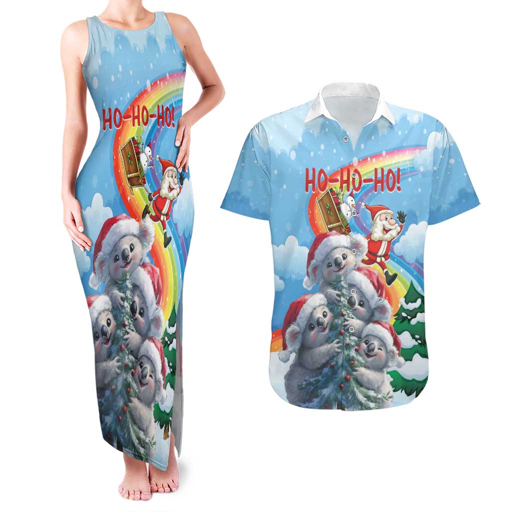 Personalised Australia Koala Christmas Couples Matching Tank Maxi Dress and Hawaiian Shirt Santa Claus Ho Ho Ho