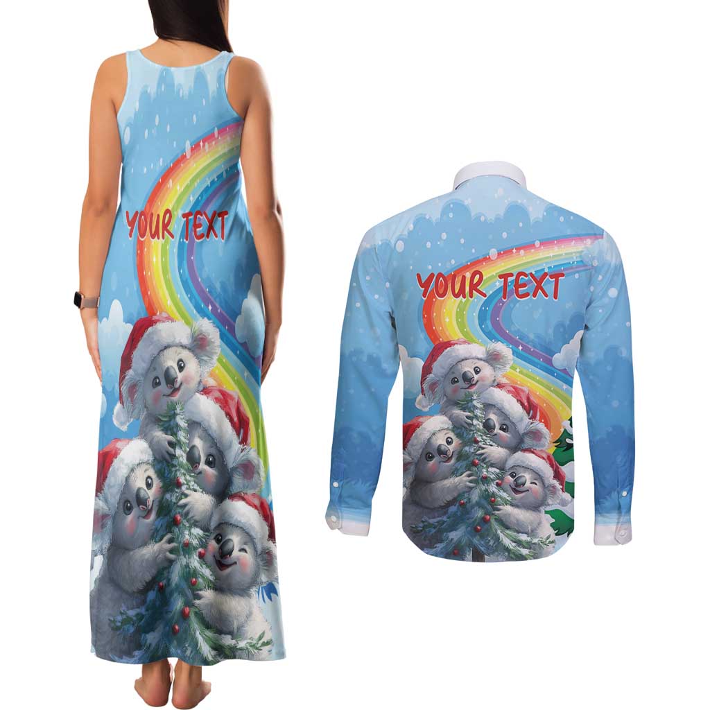 Personalised Australia Koala Christmas Couples Matching Tank Maxi Dress and Long Sleeve Button Shirt Santa Claus Ho Ho Ho