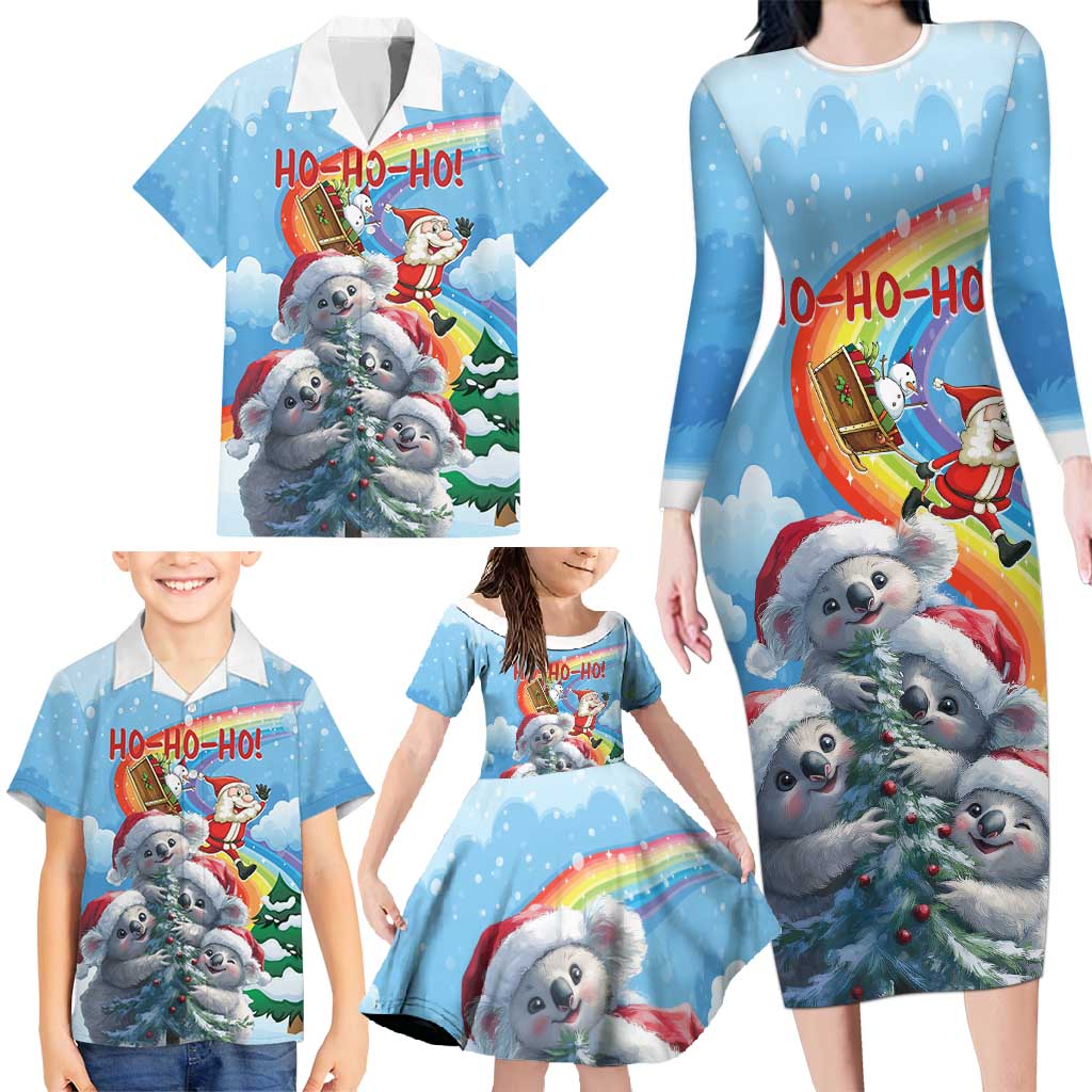 Personalised Australia Koala Christmas Family Matching Long Sleeve Bodycon Dress and Hawaiian Shirt Santa Claus Ho Ho Ho