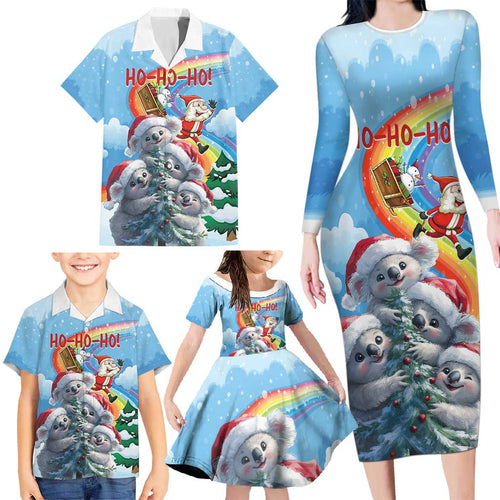 Personalised Australia Koala Christmas Family Matching Long Sleeve Bodycon Dress and Hawaiian Shirt Santa Claus Ho Ho Ho